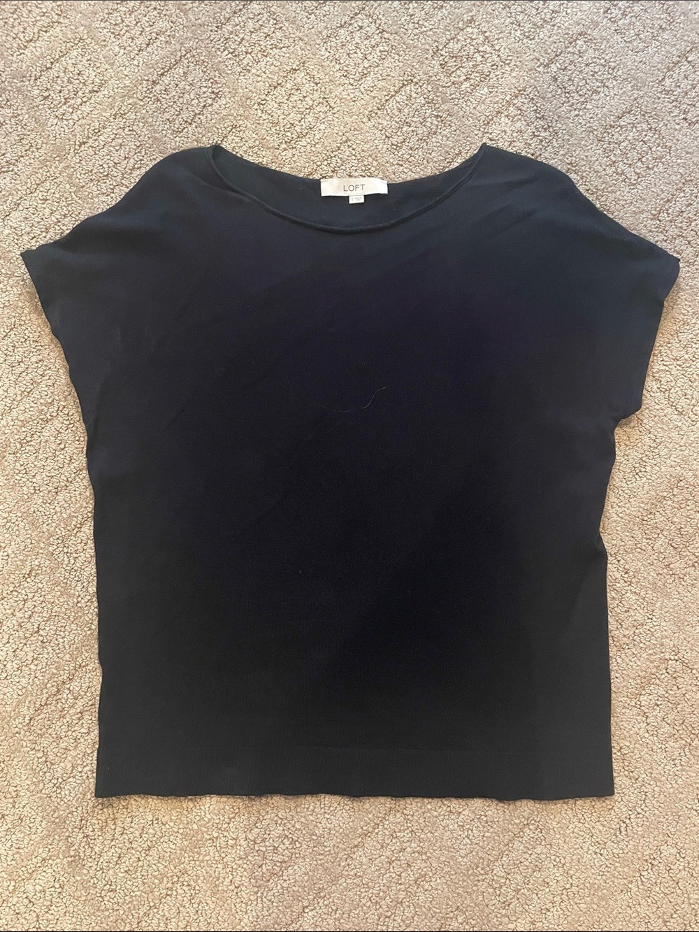 LOFT Black Short-Sleeve Boatneck Knit Top